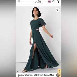 Lulu’s Garden Bliss Emerald Green Cutout Maxi Dress